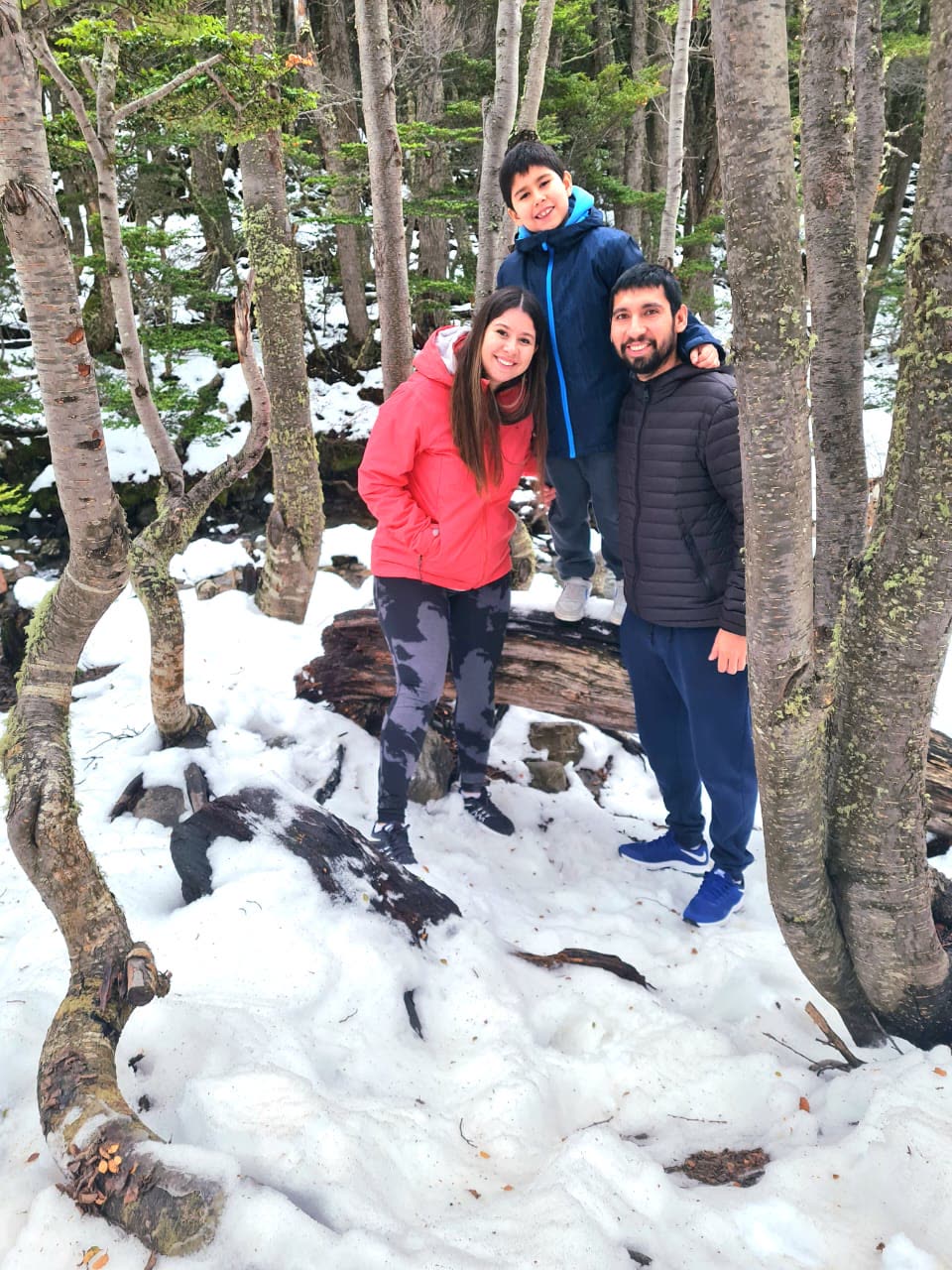 Nata junto a su familia en un bosque nevado